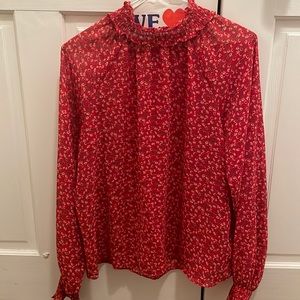 Gap red ditsy floral smock neck blouse